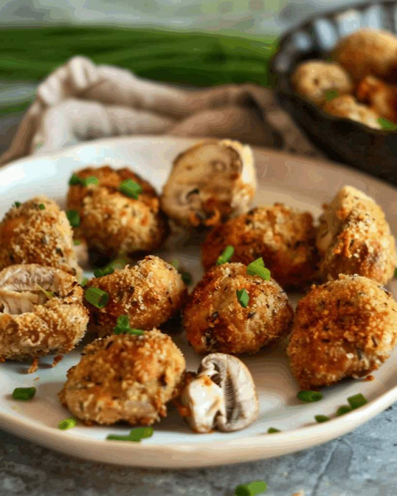 Crispy Oven Fried Garlic Mushrooms