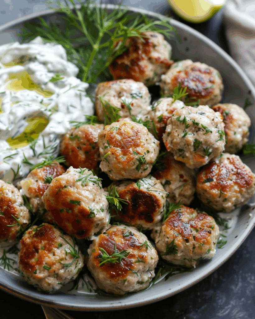 Greek Turkey Meatballs with Tzatziki Sauce