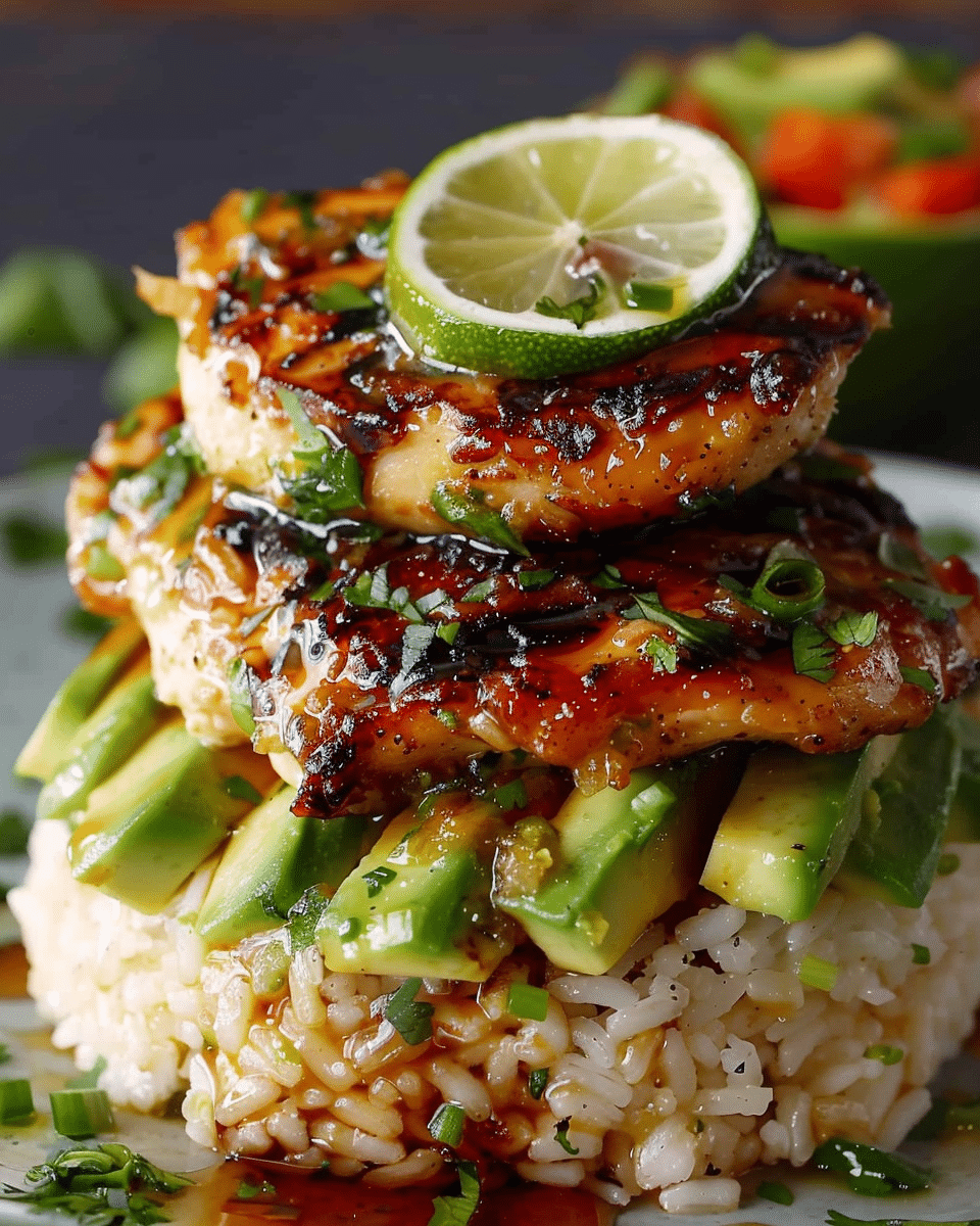 Honey Lime Chicken and Avocado Rice Stack