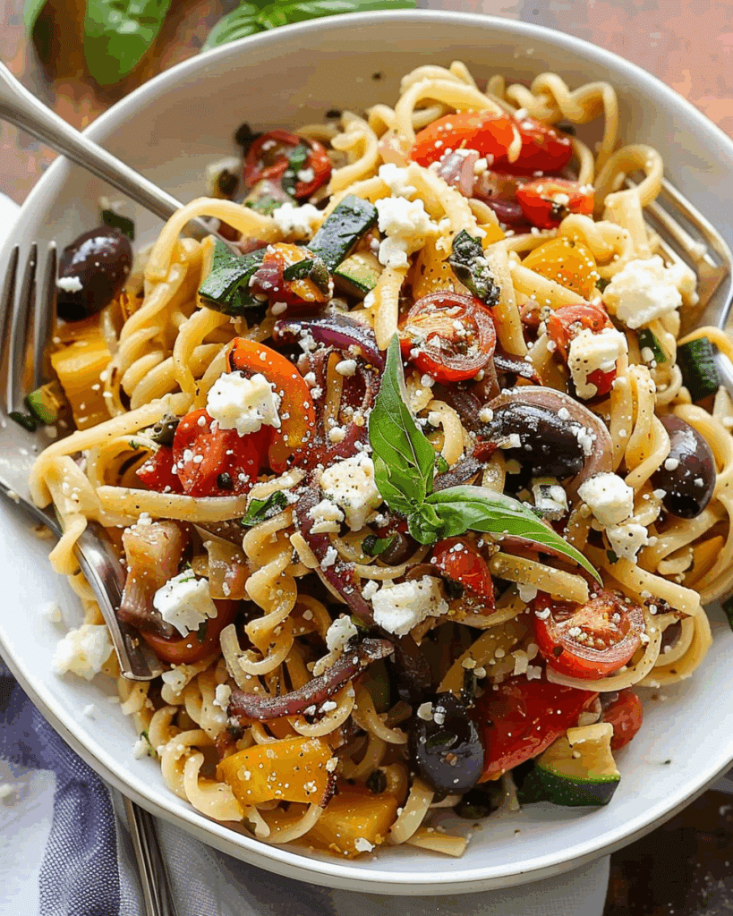 Roasted Veggie Pasta with Feta