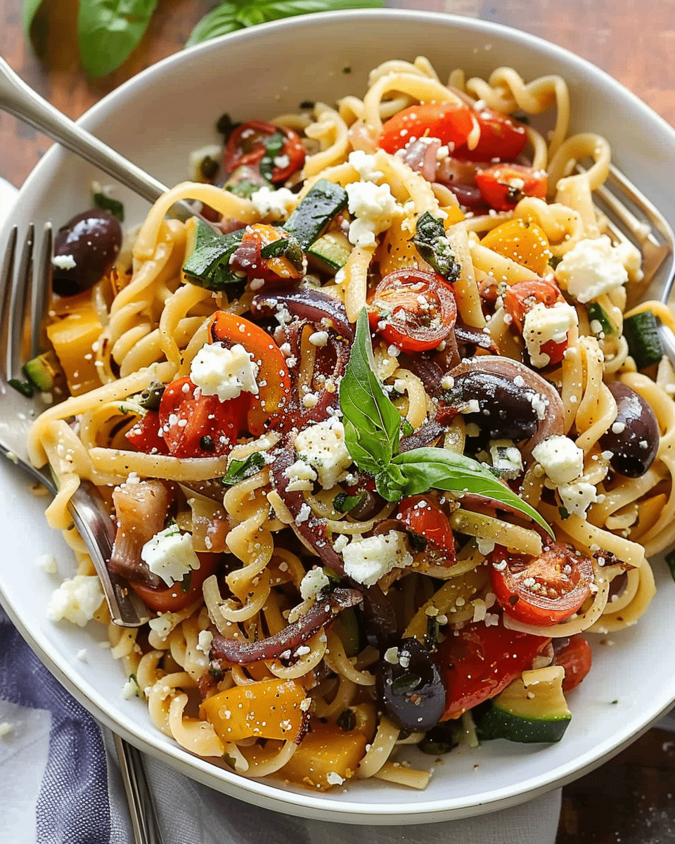 Roasted Veggie Pasta with Feta