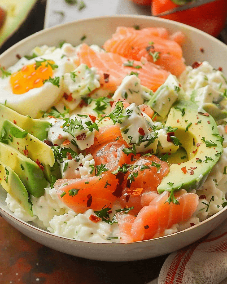 Cottage Cheese Salad With Smoked Salmon & Avocado