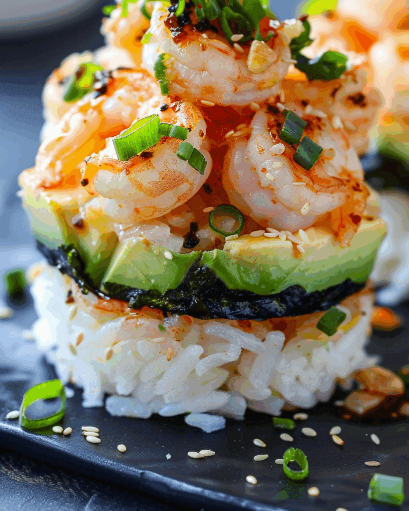 Spicy Shrimp Sushi Stacks