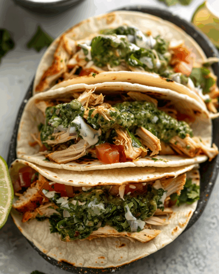 Shredded Chicken Tacos with Creamy Chimichurri Sauce