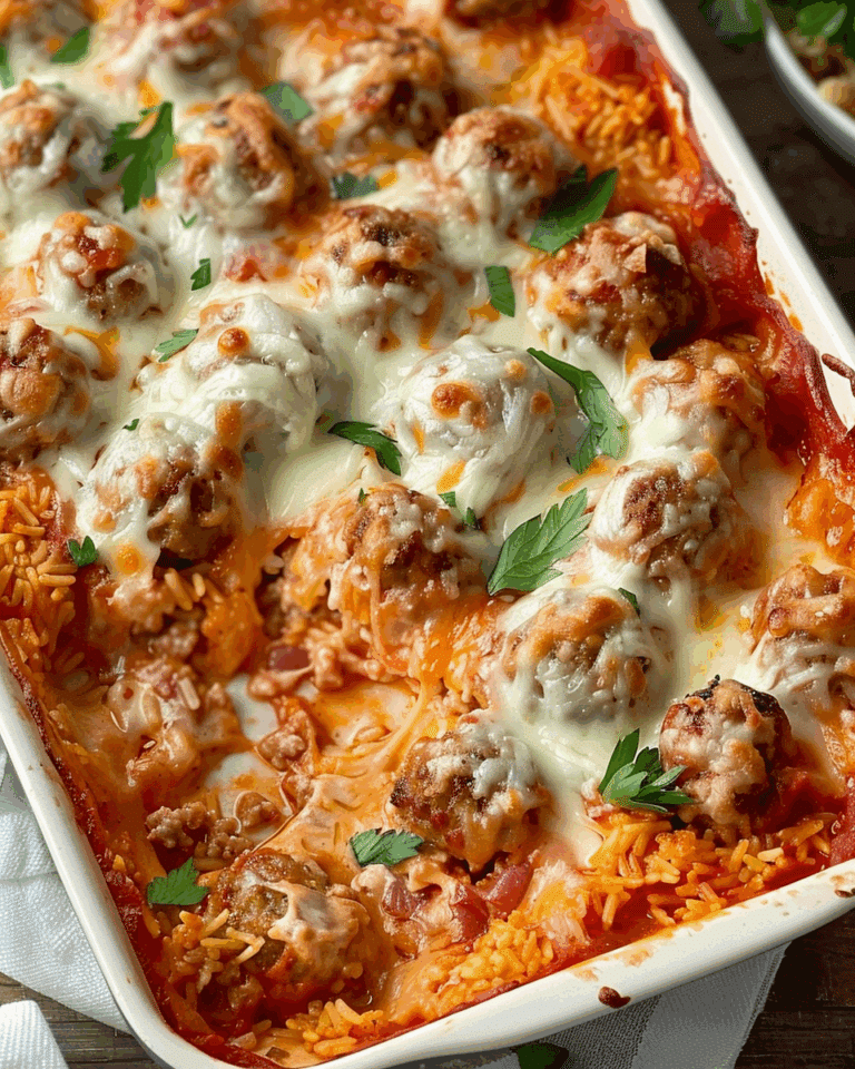 Dump & Bake Cheesy Meatball Rice Casserole