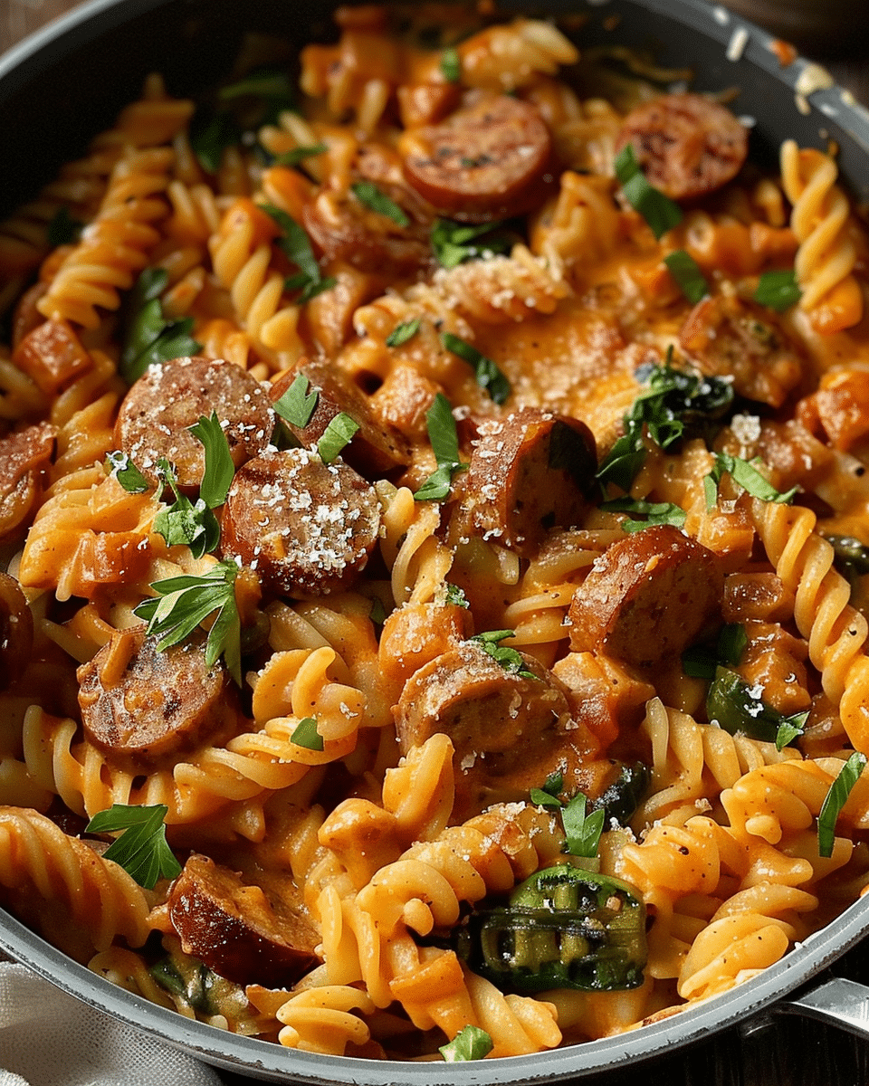 One Pot Creamy Cajun Sausage Pasta