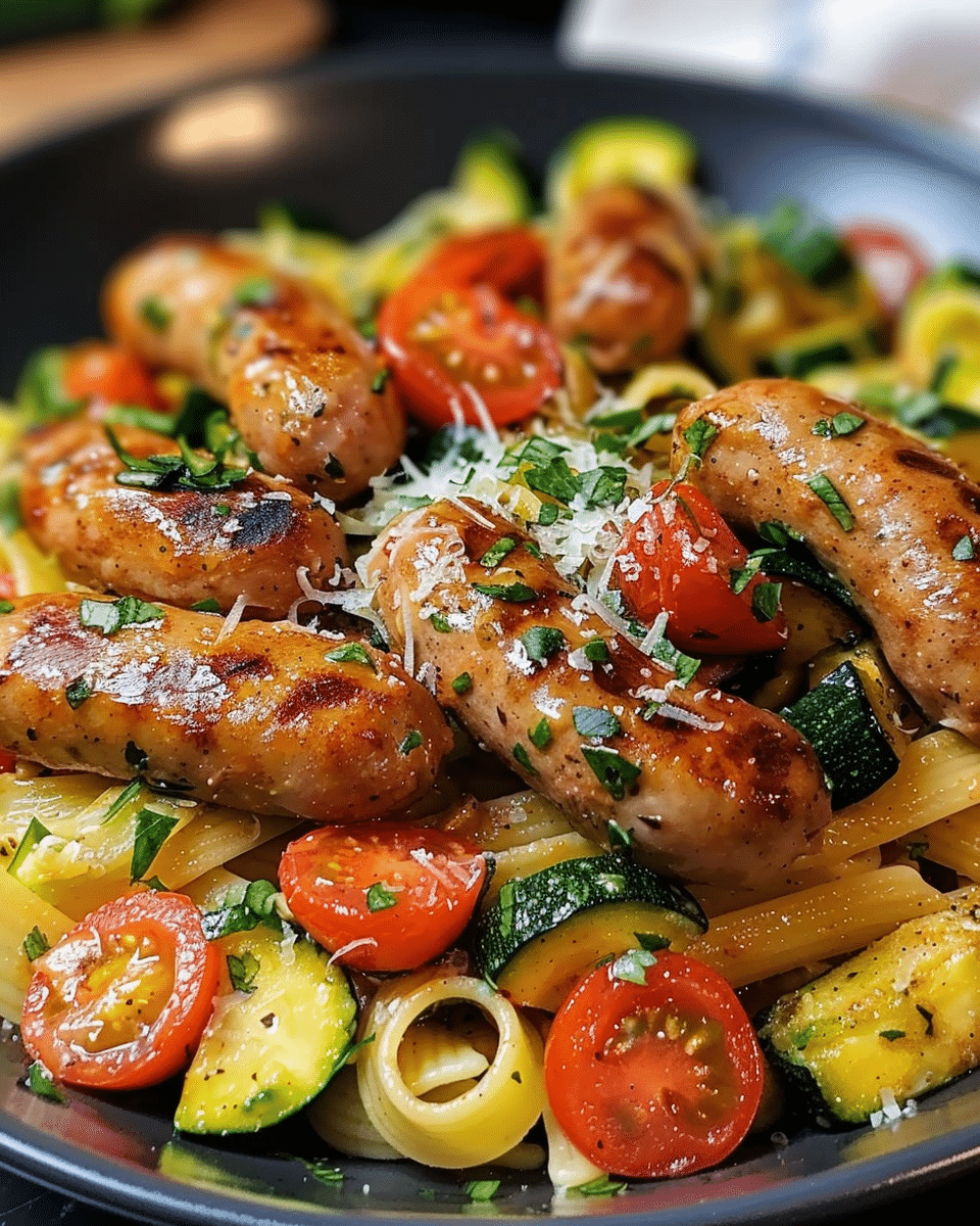 Chicken Sausages with Zucchini, Tomatoes, and Pasta