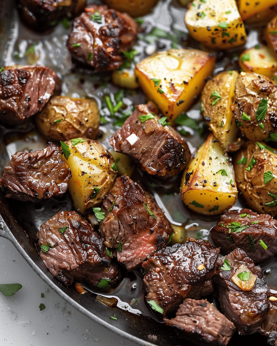 Garlic Butter Steak Bites and Potatoes