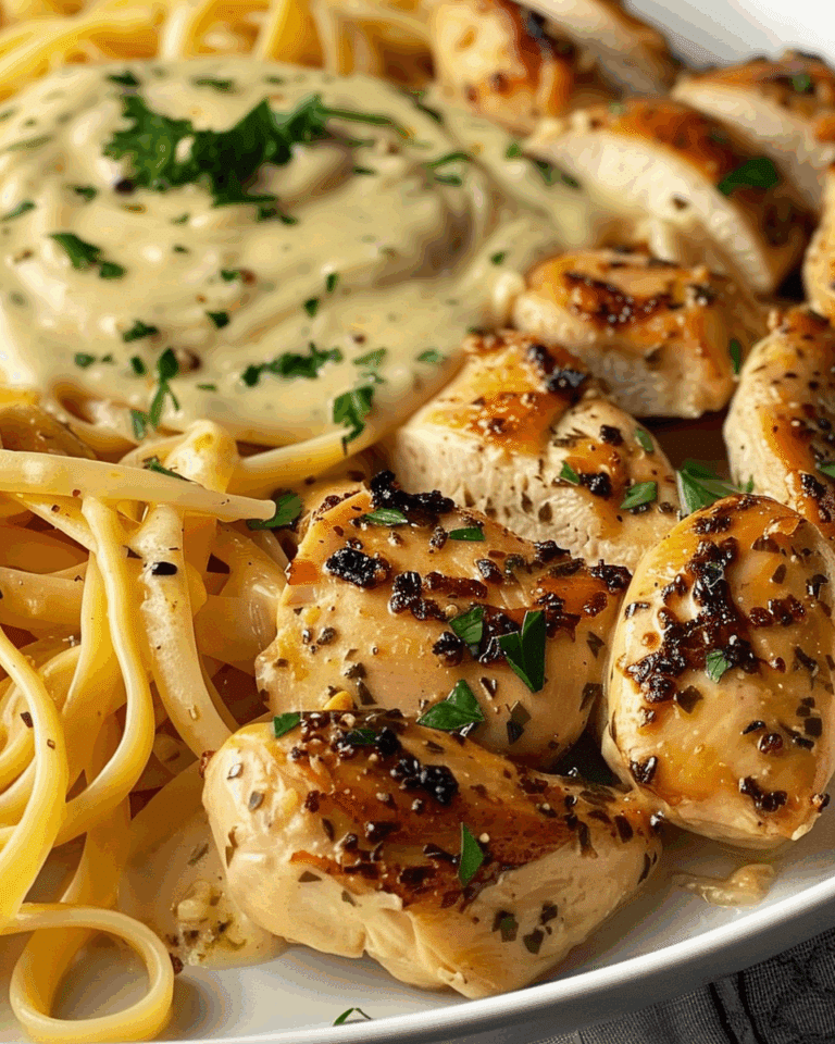 Creamy Garlic Butter Chicken & Linguine in Alfredo Sauce