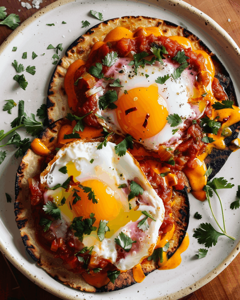 Red Chile Tostadas with Eggs