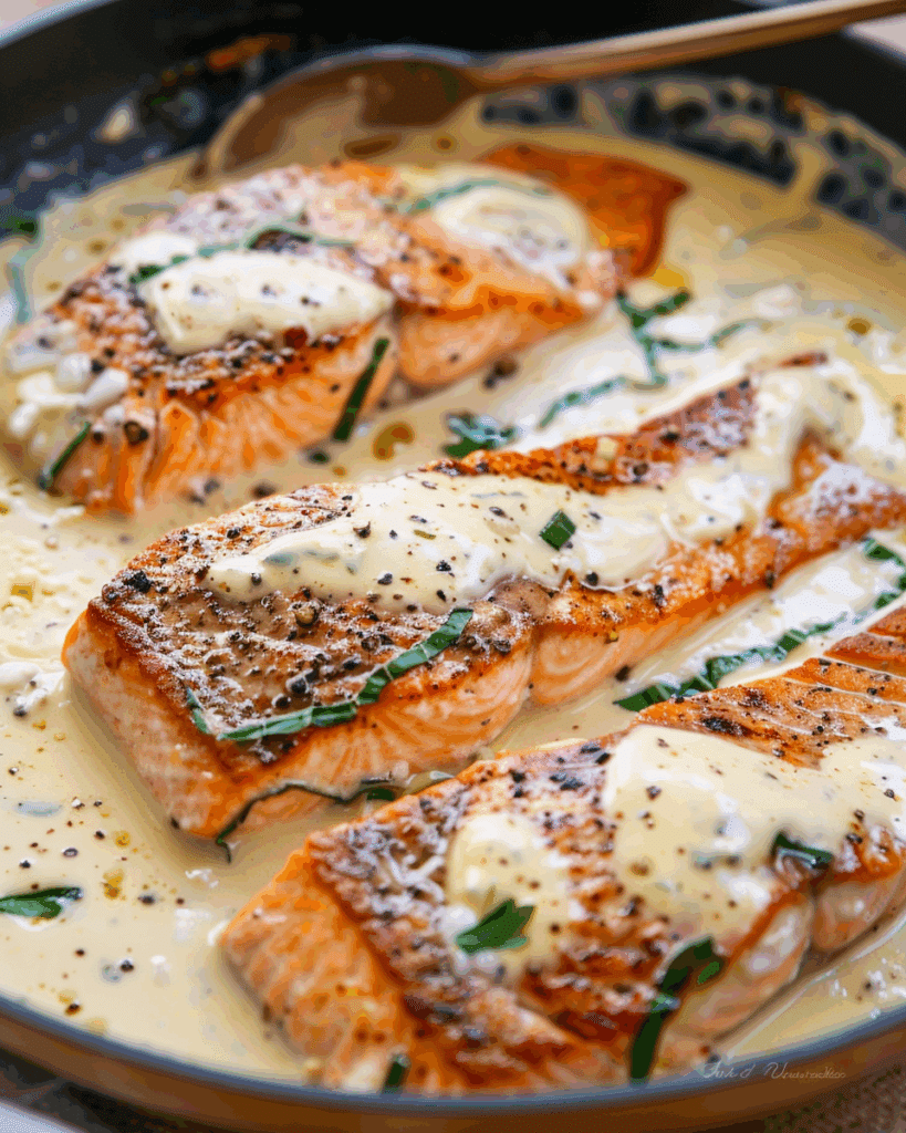 Tuscan Salmon with Parmesan Cream Sauce