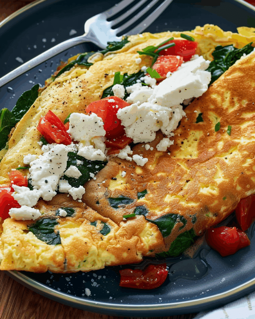Air Fryer Spinach, Roasted Red Pepper, and Goat Cheese Omelet