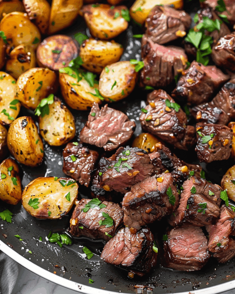 Garlic Butter Steak Bites and Potatoes