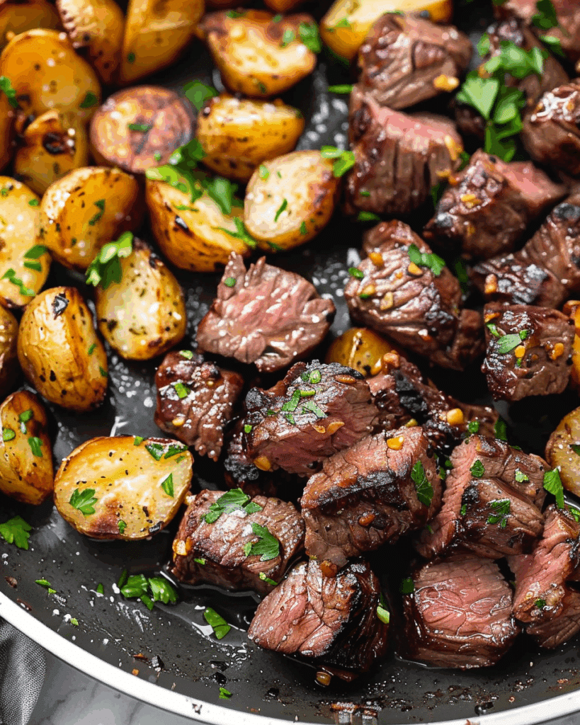 Garlic Butter Steak Bites and Potatoes