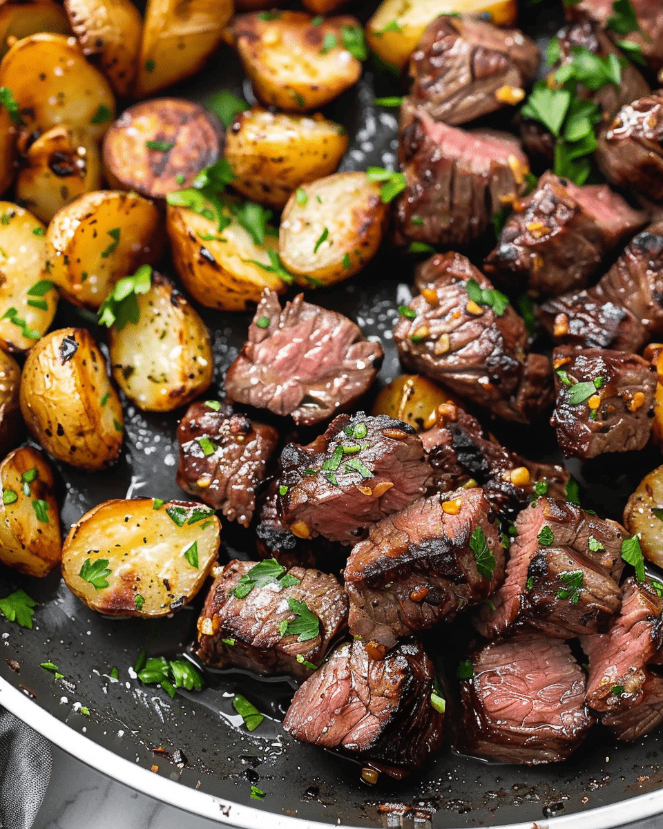 Garlic Butter Steak Bites and Potatoes