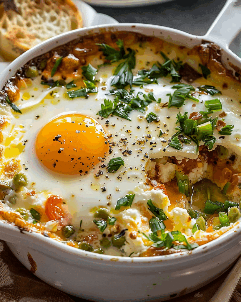 Baked Feta Eggs with Spinach and Tomatoes