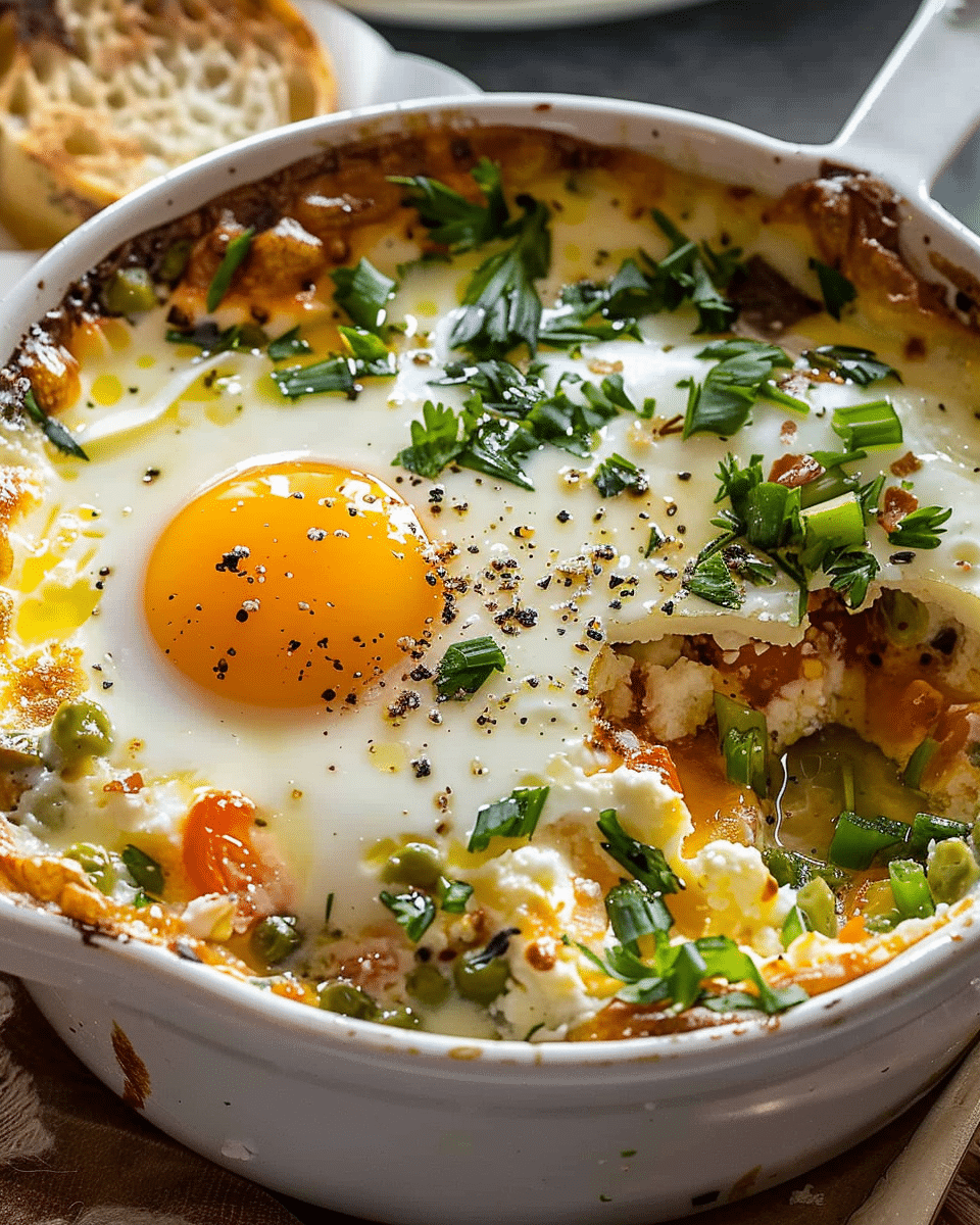 Baked Feta Eggs with Spinach and Tomatoes