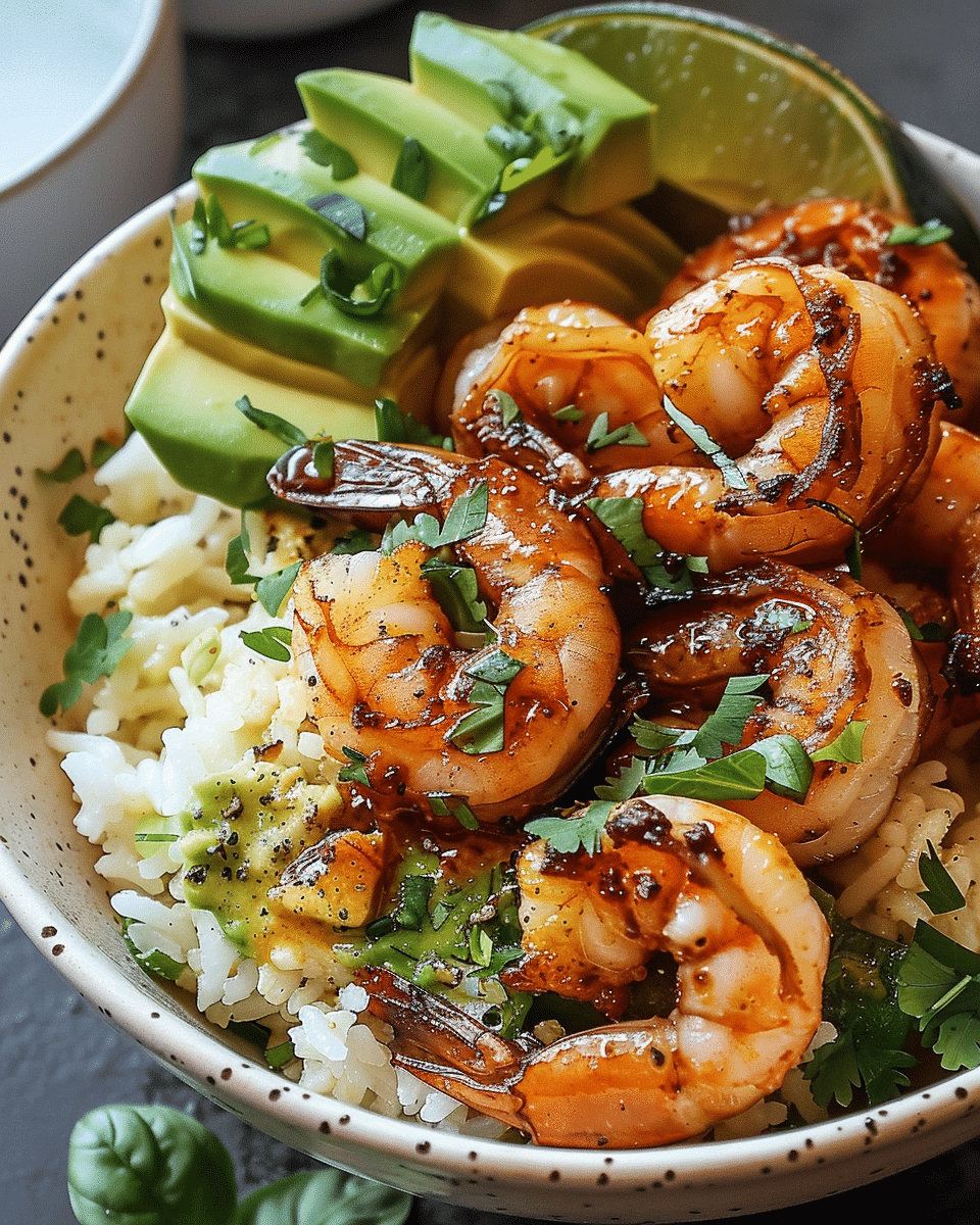 Spicy Shrimp and Avocado Rice Bowl