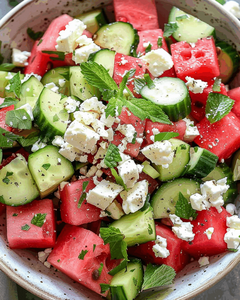 SIMPLE Watermelon + Cucumber + Feta Salad