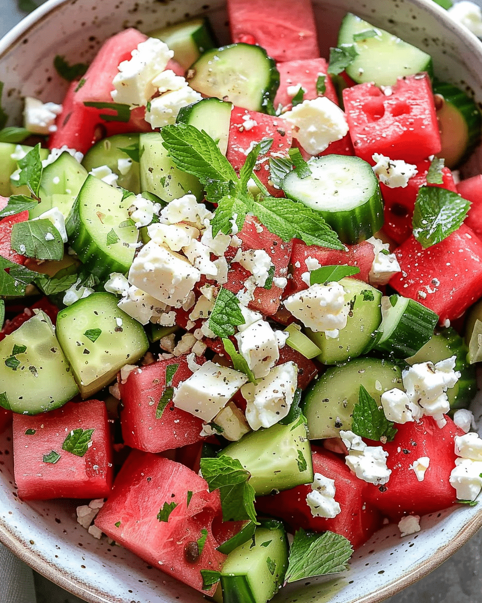 SIMPLE Watermelon + Cucumber + Feta Salad