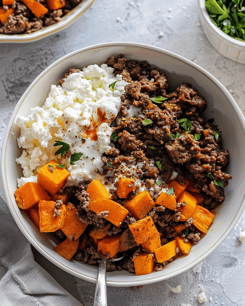 Sweet Potato Beef Cottage Cheese Bowl