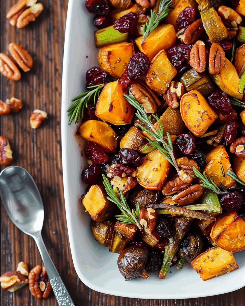 Roasted Fall Vegetables with Cranberries and Maple Walnuts