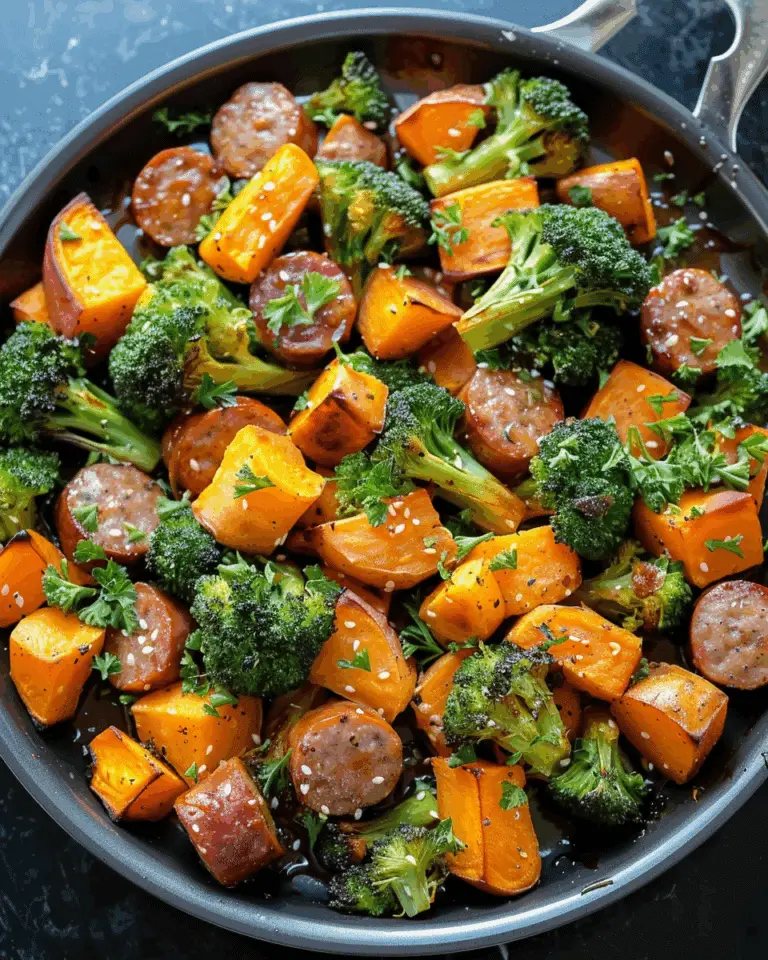 Sheet Pan Sausage and Sweet Potatoes with Honey Garlic Sauce