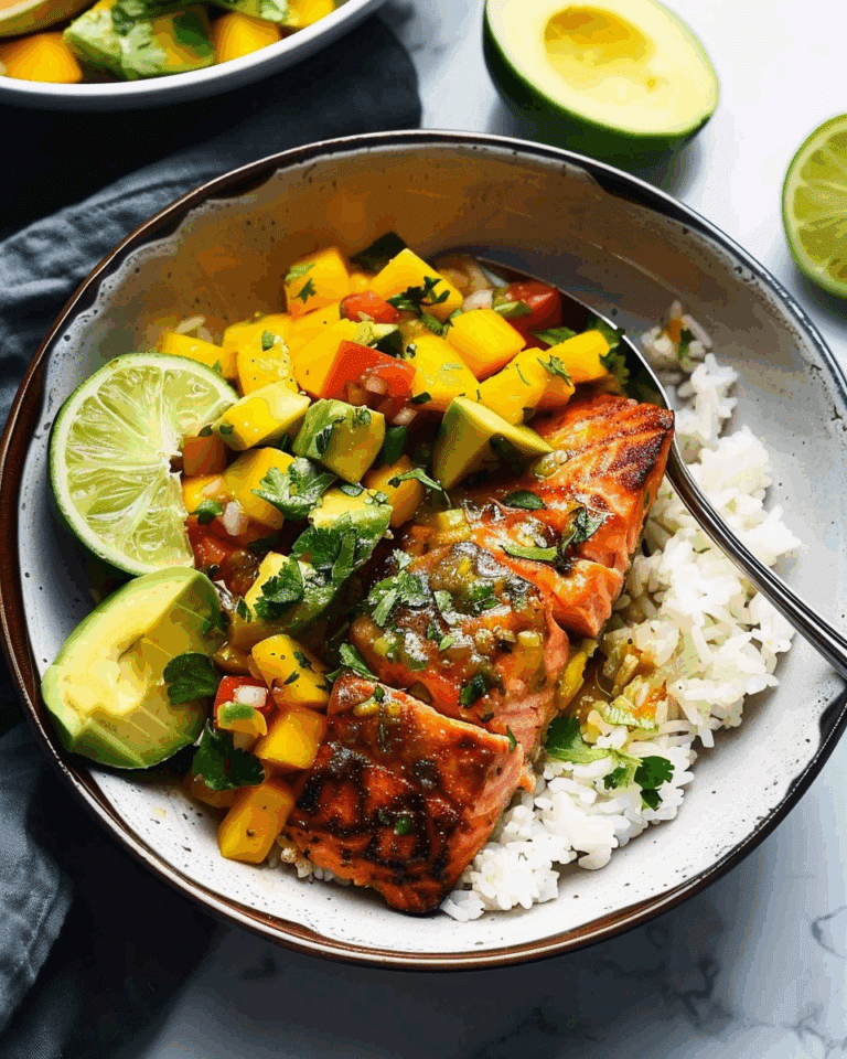 BBQ Salmon Bowls with Mango Avocado Salsa