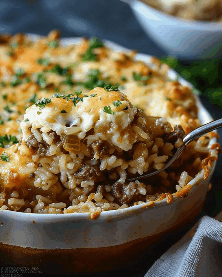 French Onion Ground Beef and Rice Casserole