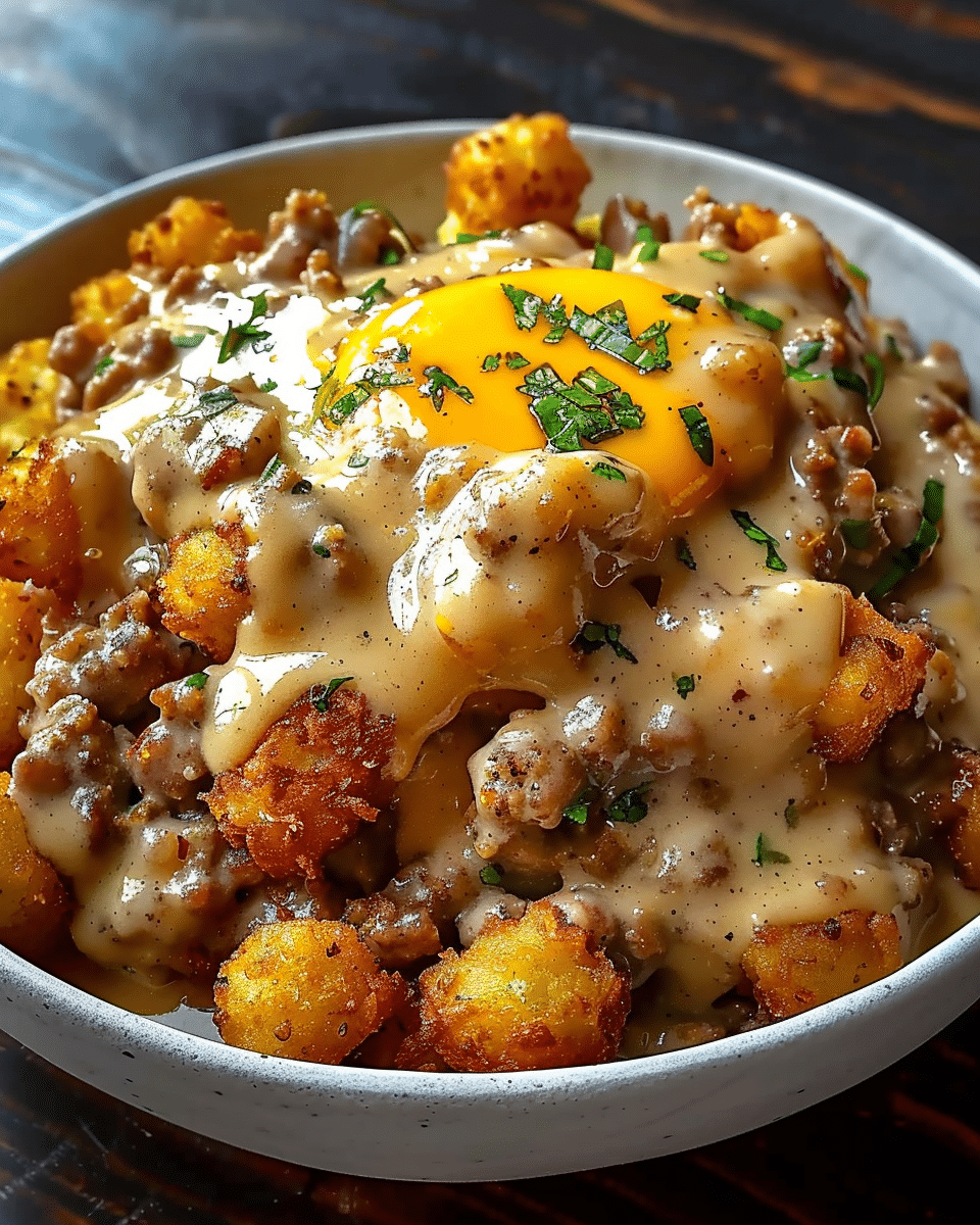 Tater Tot Breakfast Bowl with Sausage Gravy