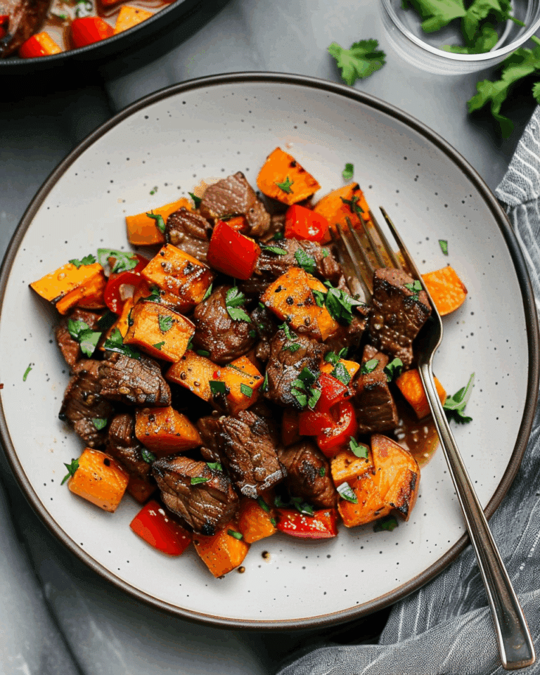 Whole30 Steak Bites with Sweet Potatoes and Peppers