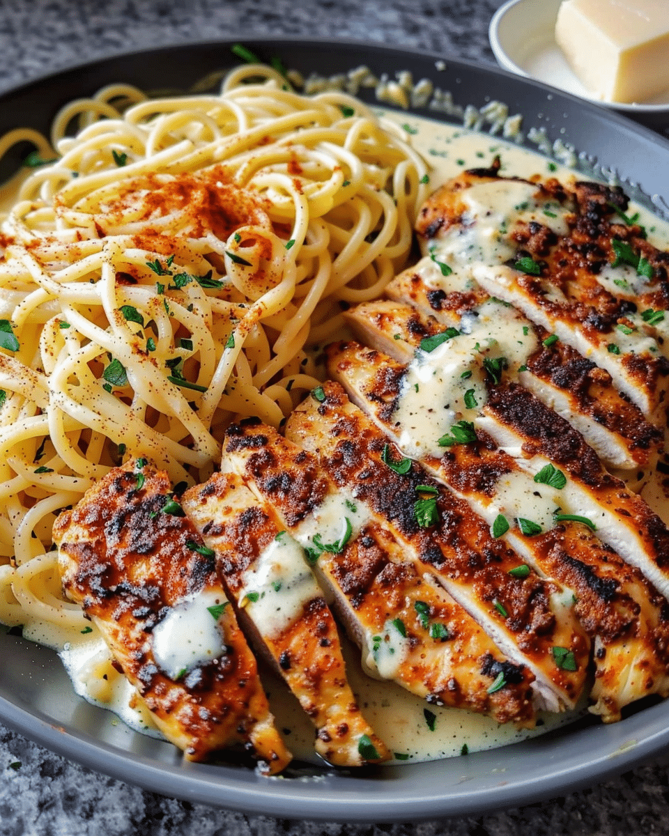 Garlic Parmesan Chicken Spaghetti in Spicy Cajun Cream Sauce