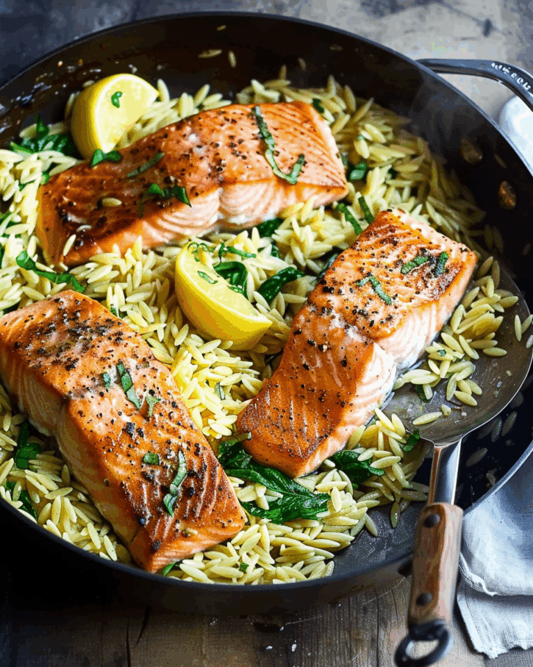 One Skillet Salmon with Lemon Orzo