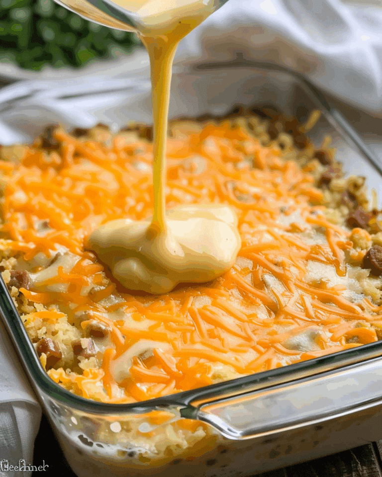 Overnight Cheesy Sausage and Hashbrown Breakfast Casserole