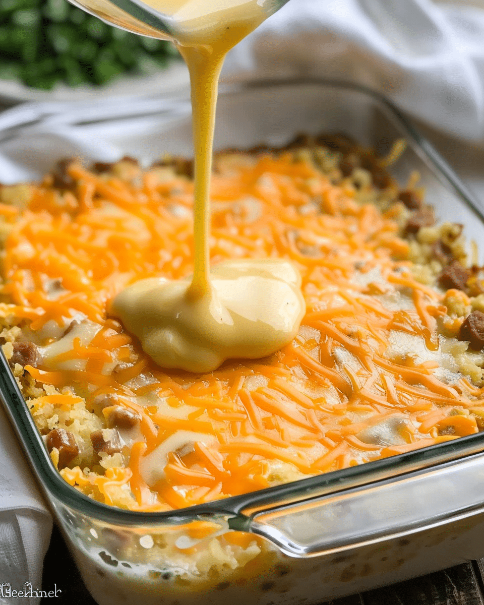 Overnight Cheesy Sausage and Hashbrown Breakfast Casserole