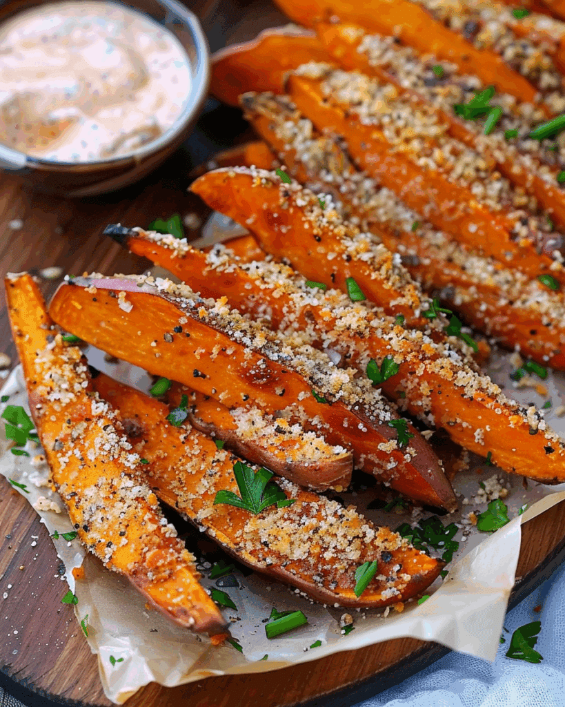 Garlic Parmesan Sweet Potato Wedges