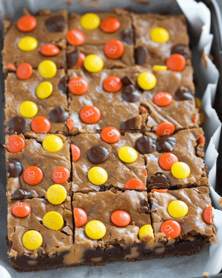 Chewy REESE’S PIECES Peanut Butter Brownies
