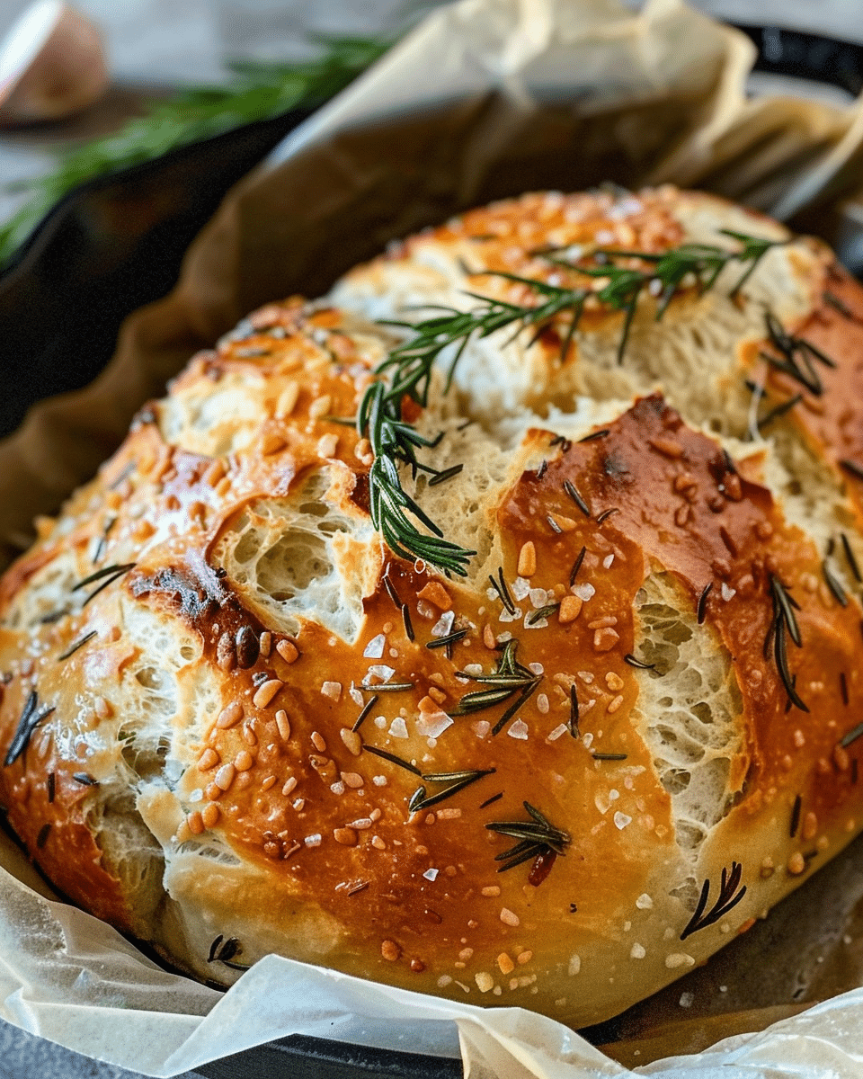 Rustic No-Knead Rosemary Garlic Bread