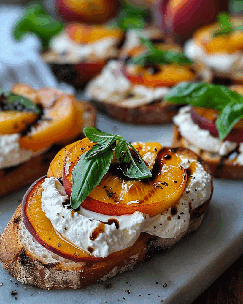 Grilled Peach and Burrata Crostini