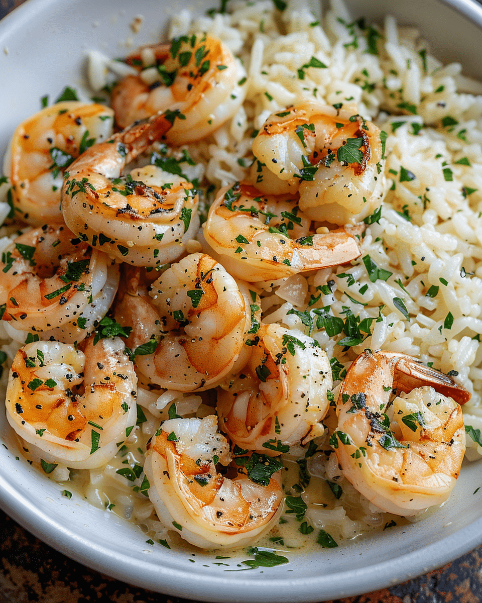 Creamy Garlic Butter Shrimp Bowl with Herb Rice