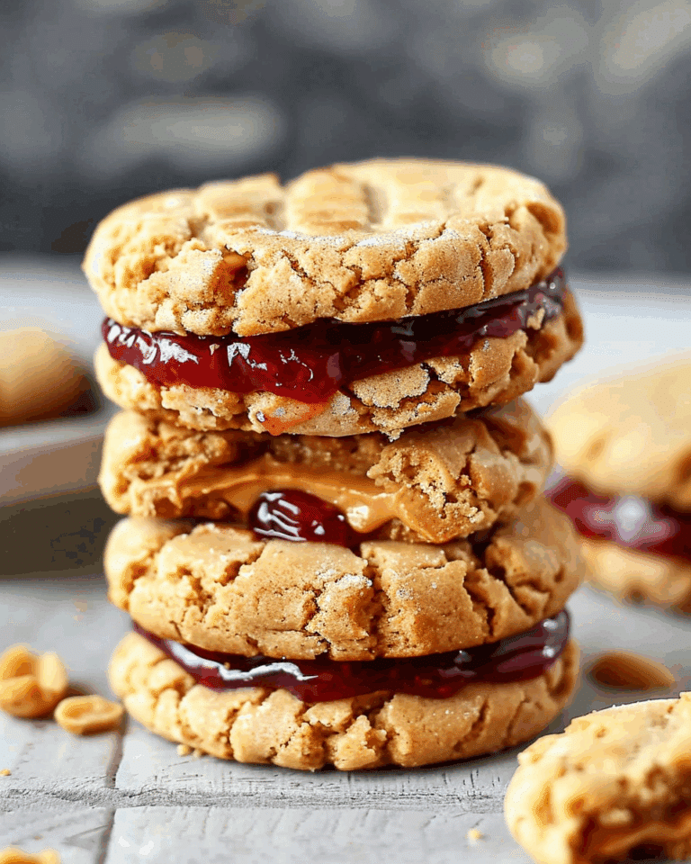 Healthy Flourless Peanut Butter & Jelly Cookie Sandwiches