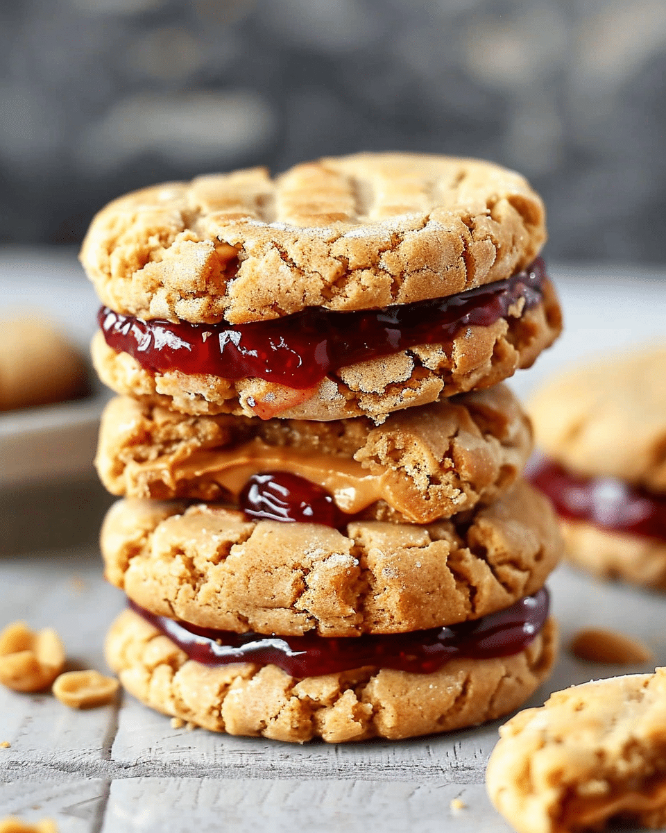 Healthy Flourless Peanut Butter & Jelly Cookie Sandwiches