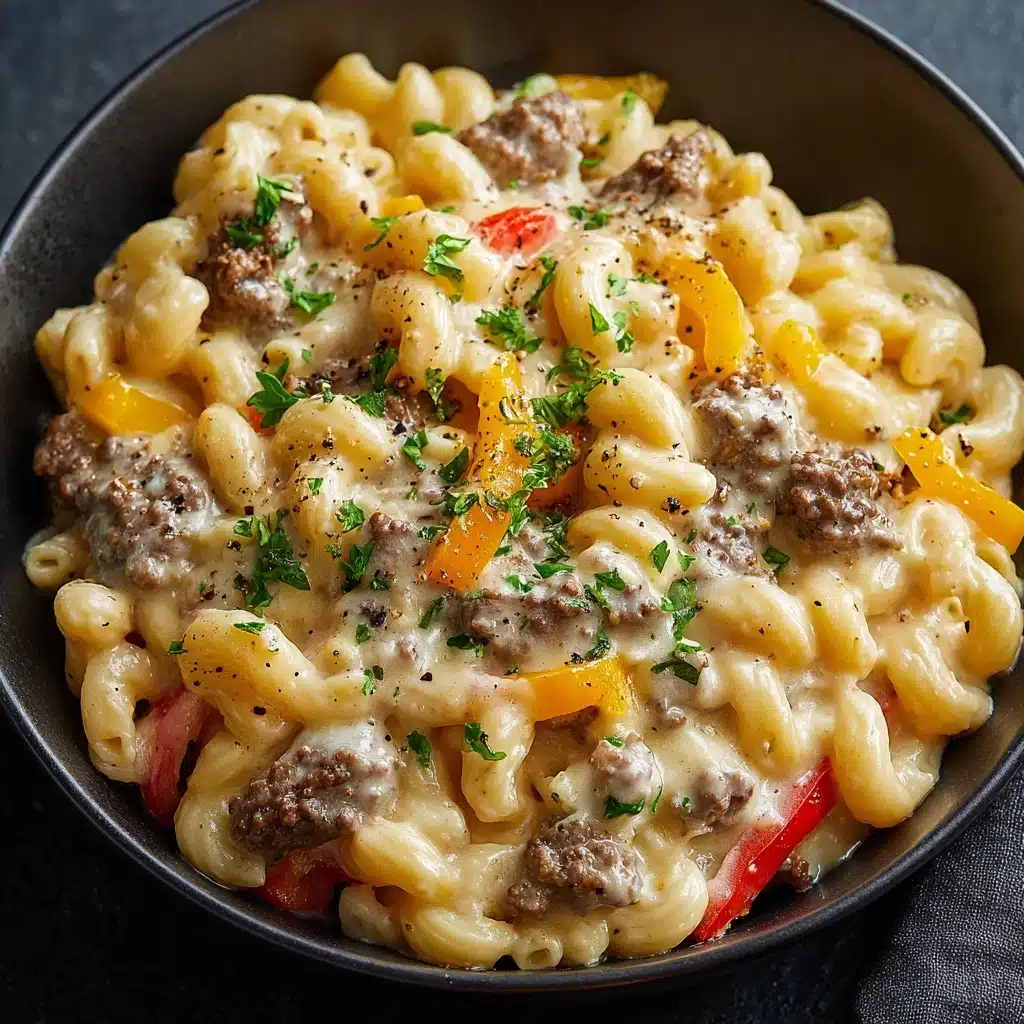 High-Protein Creamy Philly Cheesesteak Mac & Cheese Recipe - Recipe Image