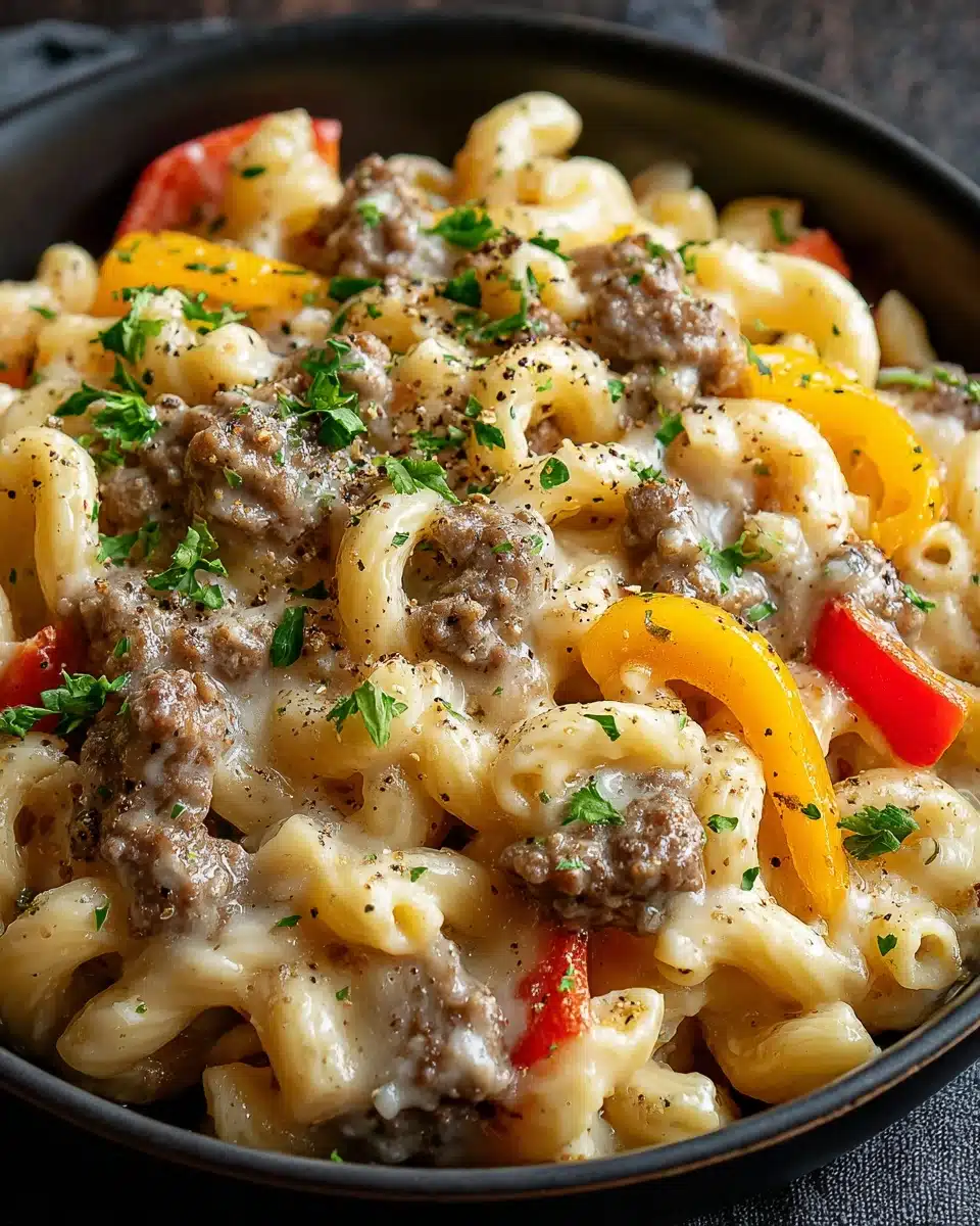High-Protein Creamy Philly Cheesesteak Mac & Cheese Recipe