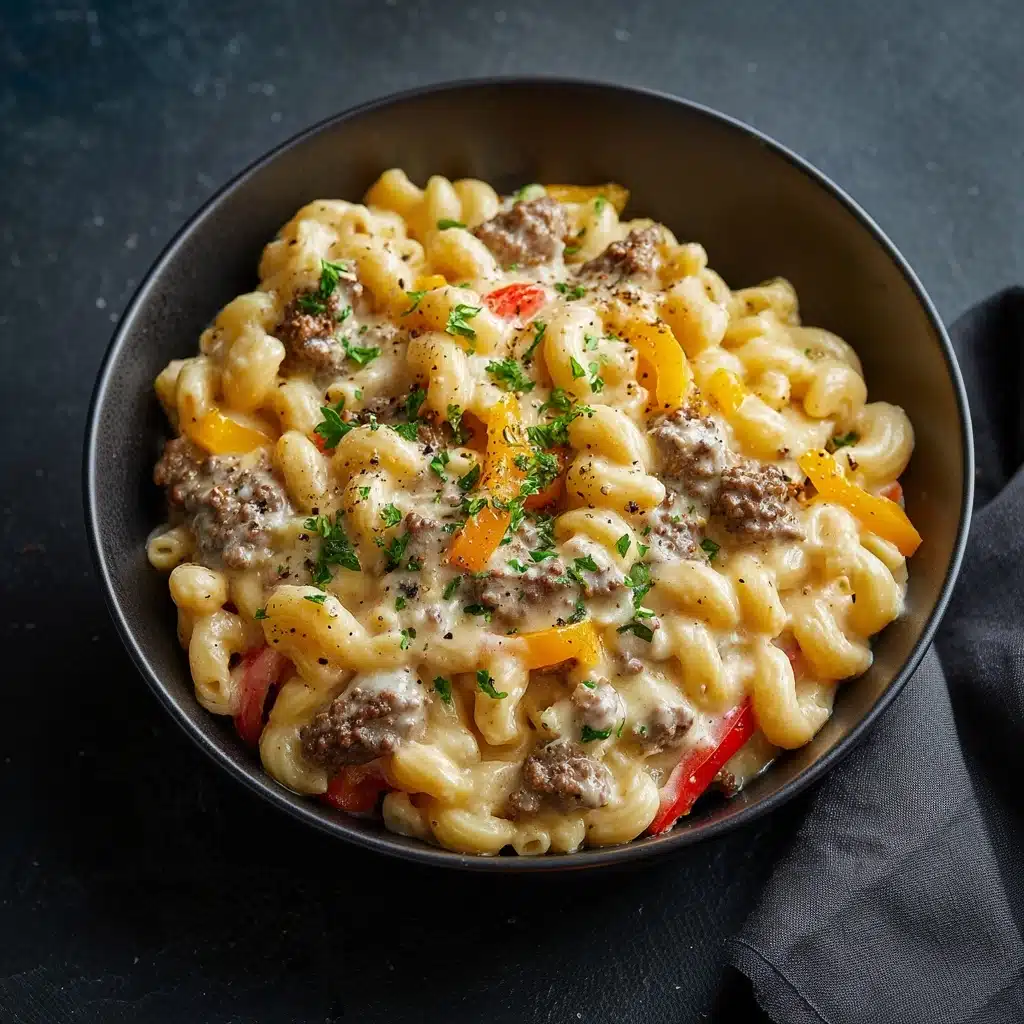 High-Protein Creamy Philly Cheesesteak Mac & Cheese Recipe - Recipe Image