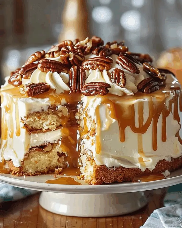 Caramel Butter Pecan Praline Poke Cake Recipe