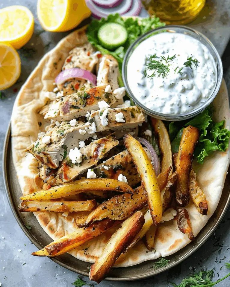 Lemony Greek Chicken Pitas with Oven Roasted Fries & Tzatziki-ish Herbed Yogurt Drizzle