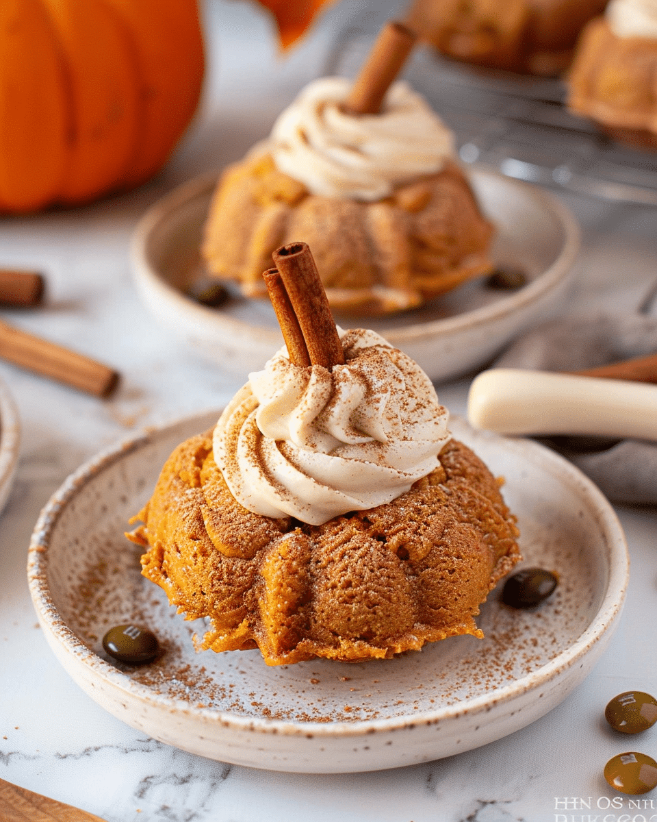 Mini Pumpkin Bundt Cakes with Brown Butter Buttercream Frosting