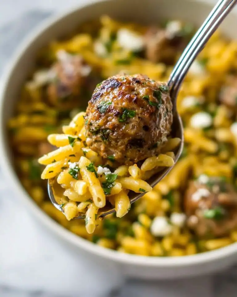 One-Pan Greek Chicken Meatballs and Lemon Orzo Recipe